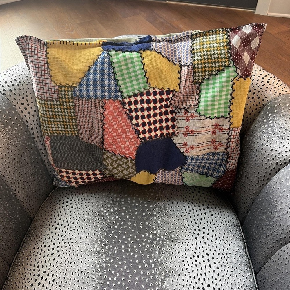 Vtg 70sHandmade Multi Color QUILT‎ Patchwork throw pillow retro prop Hippie BoHo